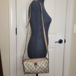 Gucci Camera Case Accessory Collection Web In Beige/Brown Supreme Coated Canvas